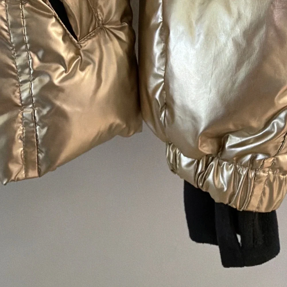 SAM New York Girls Sz 10 Freestyle Down Puffer Jacket Gold Metallic Kids Coat